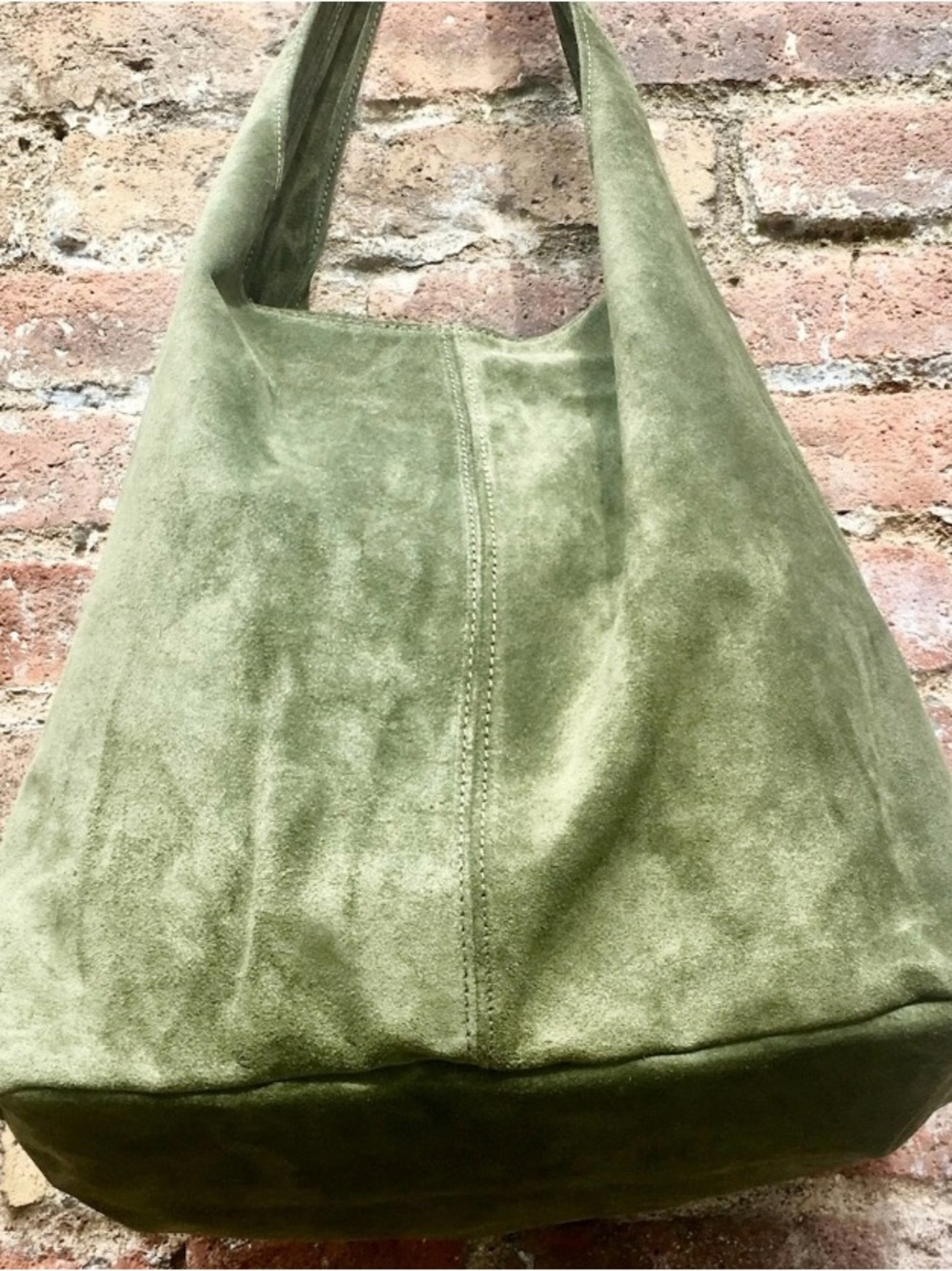 Made in Italy suede leather zipper tote moss / warm sage green - Picture 7 of 13